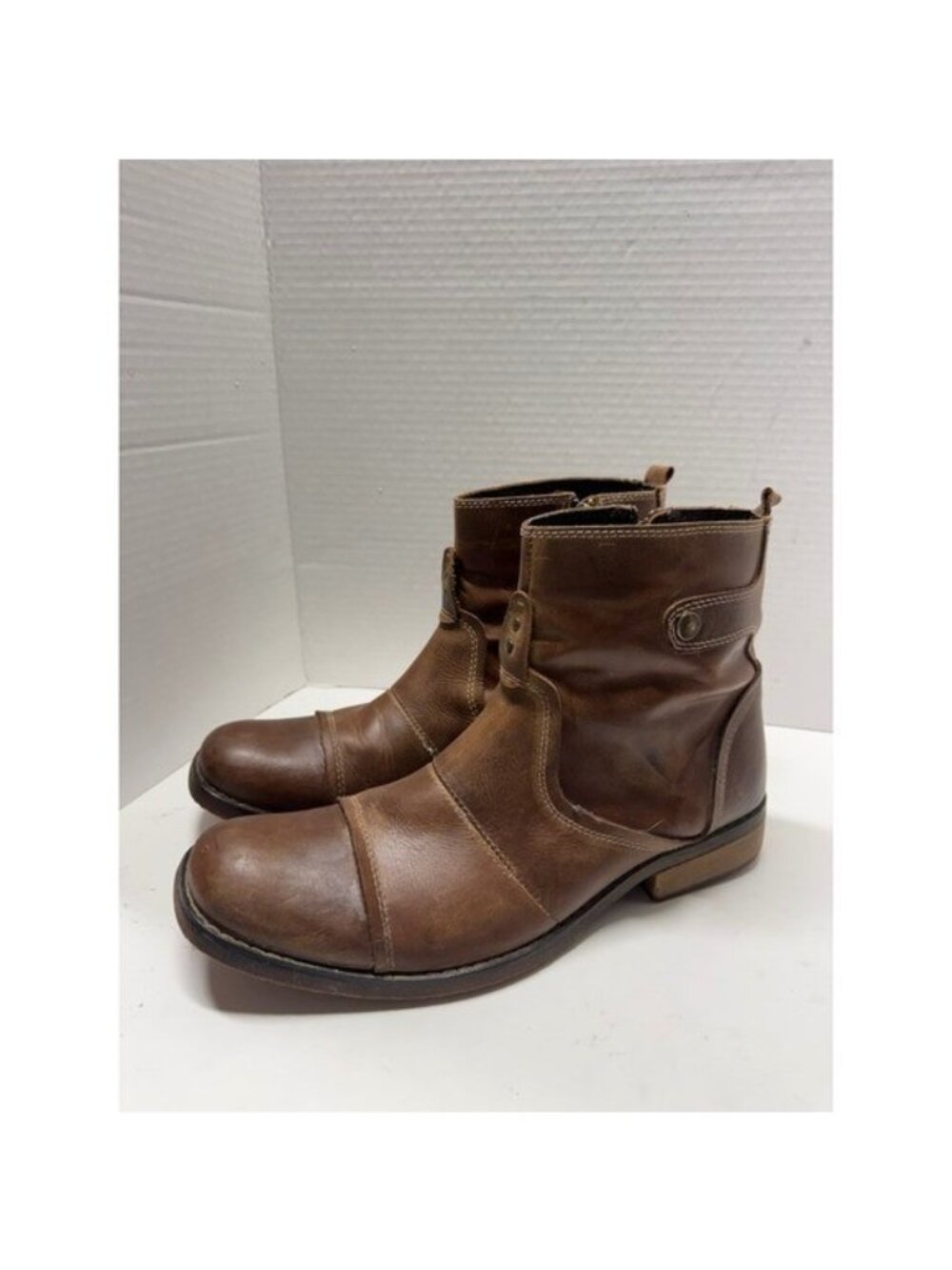 Bed Stu Mens Brown Leather Cap Toe Side Zip Ankle Boots 9.5